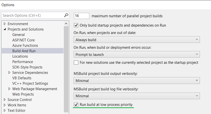 Run build at low process priority